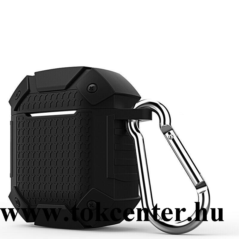 Szilikon tok (közepesen ütésálló + karabíner) FEKETE Apple AirPods / AirPods 2