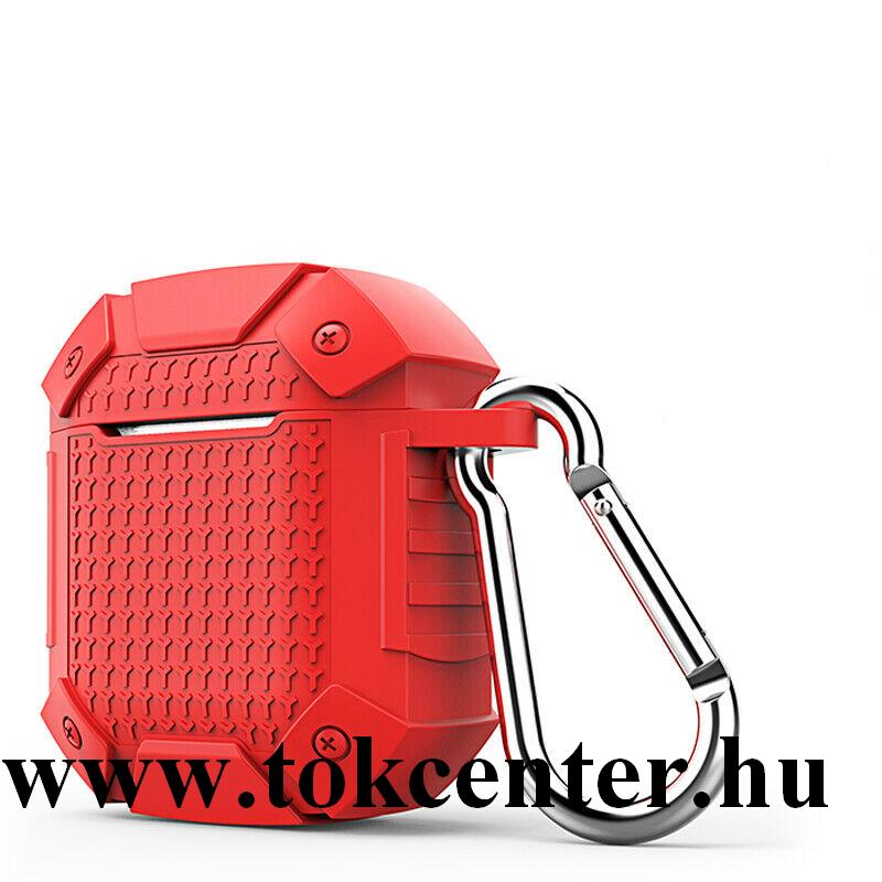 Szilikon tok (közepesen ütésálló + karabíner) PIROS Apple AirPods / AirPods 2