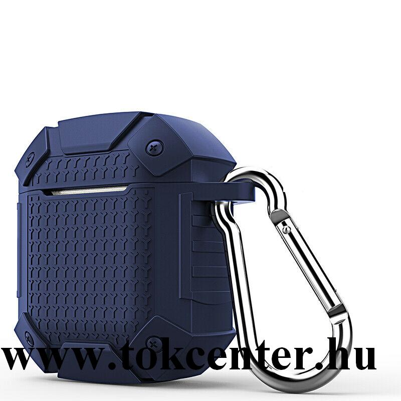 Szilikon tok (közepesen ütésálló + karabíner) SÖTÉTKÉK Apple AirPods / AirPods 2