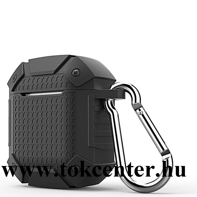 Szilikon tok (közepesen ütésálló + karabíner) SZÜRKE Apple AirPods / AirPods 2