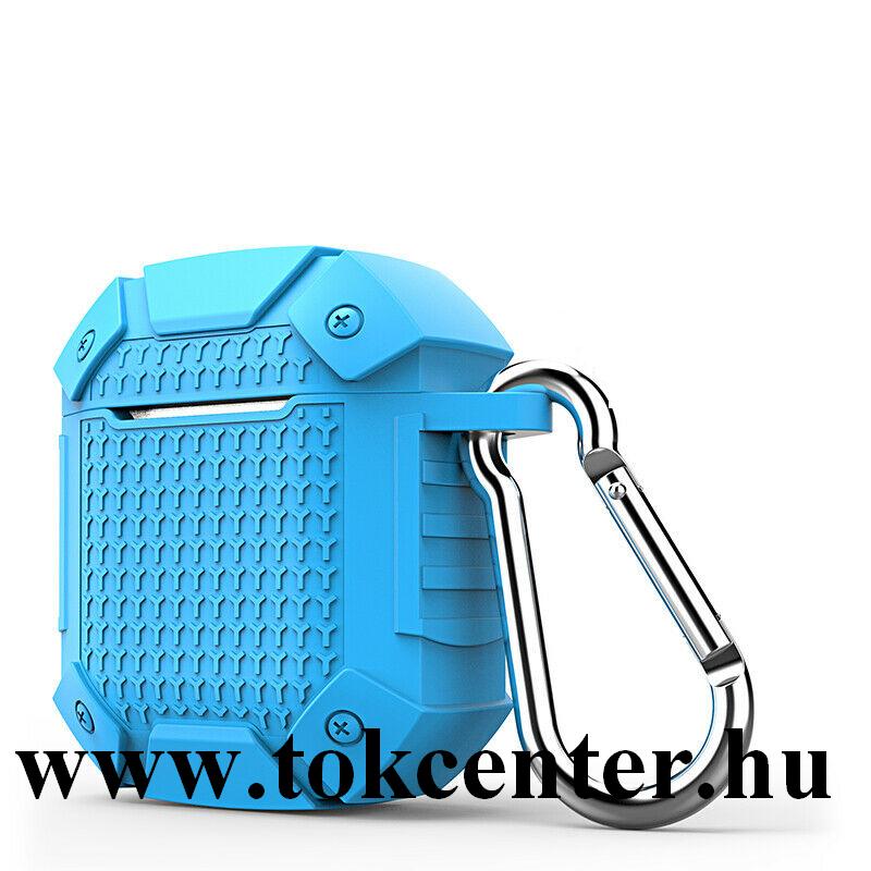 Szilikon tok (közepesen ütésálló + karabíner) VILÁGOSKÉK Apple AirPods / AirPods 2