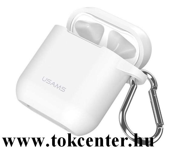USAMS szilikon tok (karabíner) FEHÉR Apple AirPods / AirPods 2