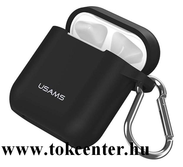 USAMS szilikon tok (karabíner) FEKETE Apple AirPods / AirPods 2