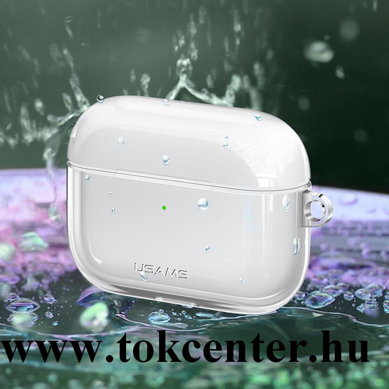 USAMS szilikon tok (karabíner) ÁTLÁTSZÓ / FEHÉR Apple AirPods Pro (BH570_TR)