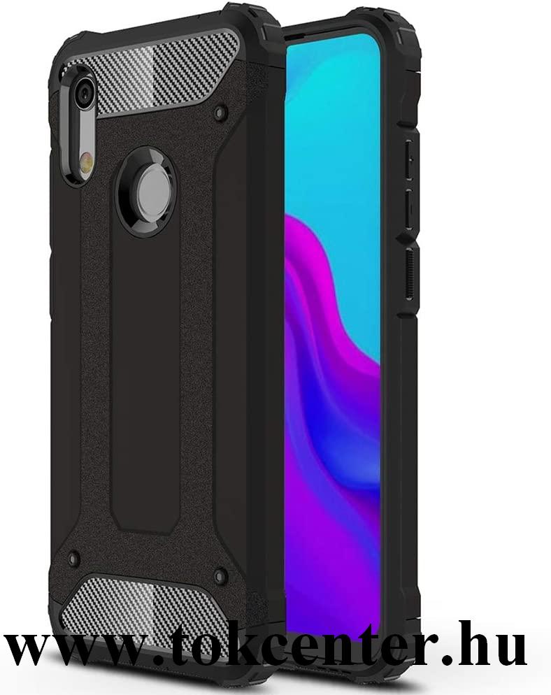 Honor 8A (Play 8A) / Huawei Y6s (2019) Defender műanyag telefonvédő (közepesen ütésálló, légpárnás sarok, szilikon belső, fémhatás) FEKETE