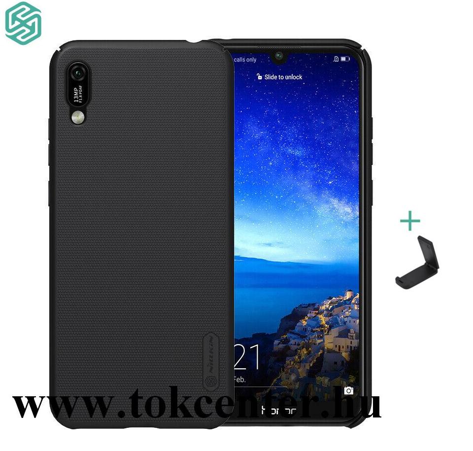 Honor 8A (Play 8A) NILLKIN SUPER FROSTED műanyag telefonvédő (gumírozott, érdes felület + asztali tartó) FEKETE