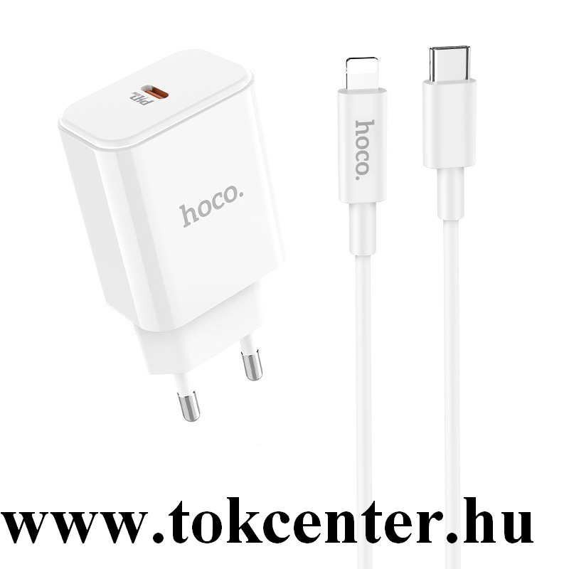HOCO C71A hálózati töltő USB aljzat (5V / 2400mA, QC 3.0, PD gyorstöltés támogatás + Type-C/lightning 8 pin kábel) FEHÉR