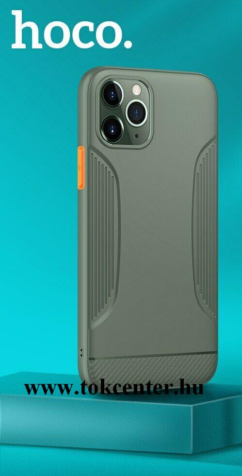 Apple iPhone 11 Pro Max HOCO WARRIOR szilikon telefonvédő (ultravékony, karbon minta) ZÖLD