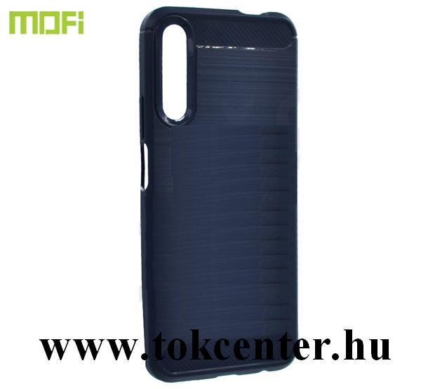 Huawei P Smart Pro (2019) MOFI szilikon telefonvédő (közepesen ütésálló, légpárnás sarok, szálcsiszolt, karbon minta) SÖTÉTKÉK