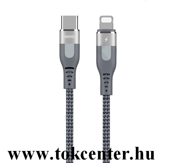 REMAX adatátvitel adatkábel és töltő (Type-C / lightning 8-pin, 100 cm, PD gyorstöltés támogatás, cipőfűző minta) EZÜST