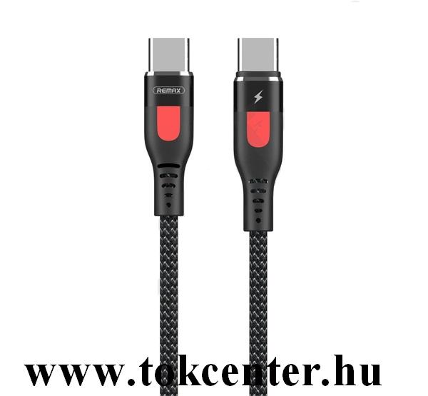REMAX adatátvitel adatkábel és töltő (Type-C / Type-C, 100 cm, PD gyorstöltés támogatás, cipőfűző minta) FEKETE
