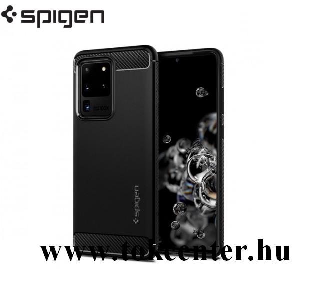 Samsung Galaxy S20 Ultra (SM-G988F) SPIGEN RUGGED ARMOR szilikon telefonvédő (közepesen ütésálló, légpárnás sarok, karbon minta) FEKETE (ACS00711)