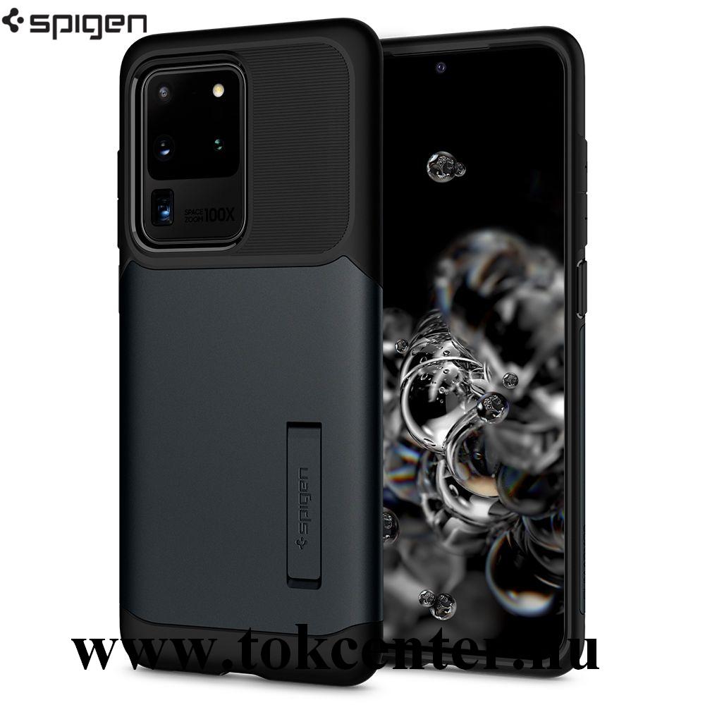 Samsung Galaxy S20 Ultra (SM-G988F) SPIGEN SLIM ARMOR szilikon telefonvédő (közepesen ütésálló, fém hátlap, légpárnás sarok, kitámasztó) FEKETE (ACS00637)