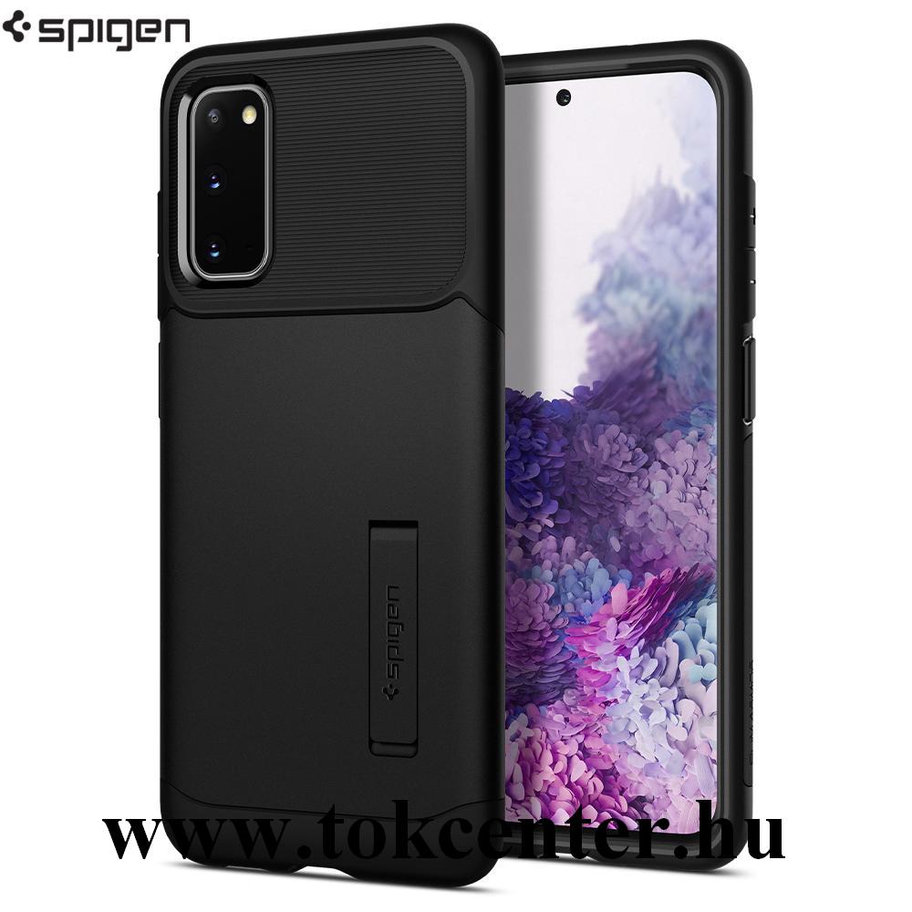 Samsung Galaxy S20 (SM-G980F) SPIGEN SLIM ARMOR szilikon telefonvédő (közepesen ütésálló, műanyag hátlap, légpárnás sarok, kitámasztó) FEKETE (ACS00658)