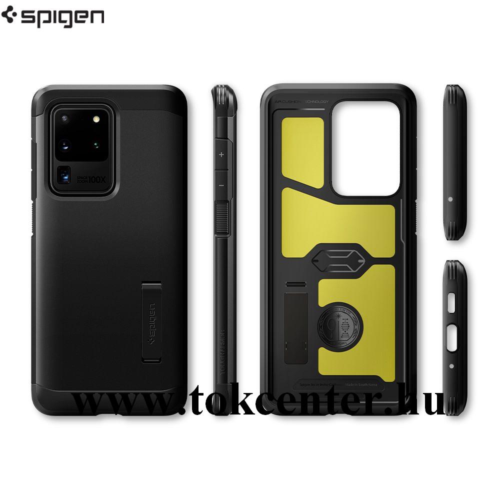 Samsung Galaxy S20 Ultra (SM-G988F) SPIGEN TOUGH ARMOR szilikon telefonvédő (közepesen ütésálló, műanyag hátlap, légpárnás sarok, kitámasztó) FEKETE (ACS00716)