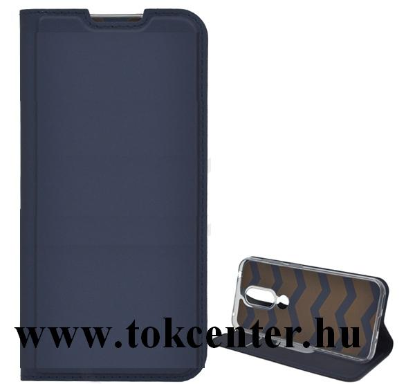 Nokia 4.2 Tok álló, bőr hatású (FLIP, oldalra nyíló, asztali tartó funkció) SÖTÉTKÉK