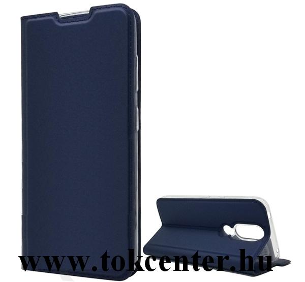 Nokia 3.2 Tok álló, bőr hatású (FLIP, oldalra nyíló, asztali tartó funkció) SÖTÉTKÉK