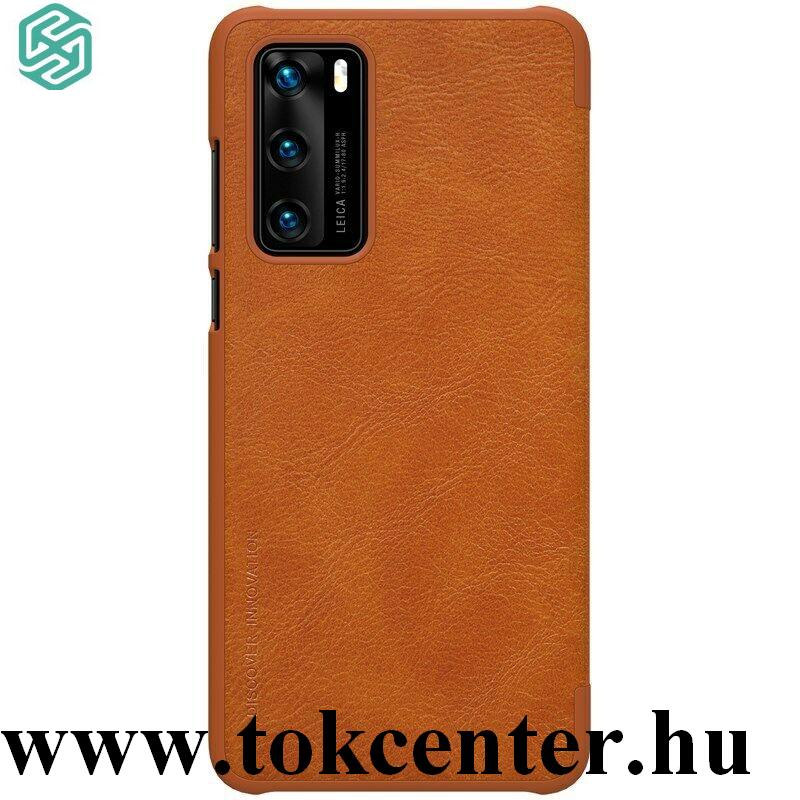 Huawei P40 NILLKIN QIN tok álló, bőr hatású (FLIP, oldalra nyíló, bankkártya tartó) BARNA