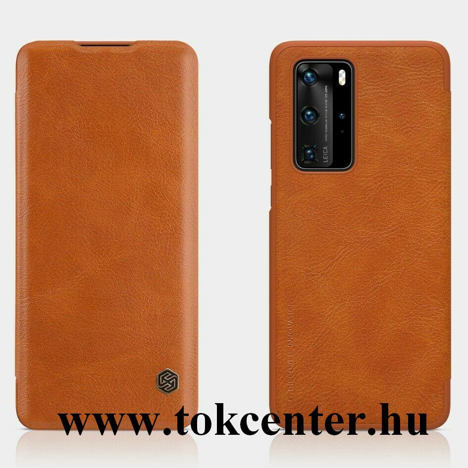 Huawei P40 Pro NILLKIN QIN tok álló, bőr hatású (FLIP, oldalra nyíló, bankkártya tartó) BARNA