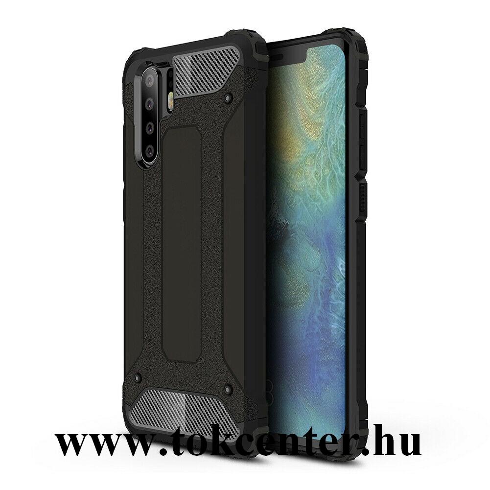Huawei P30 Pro Defender műanyag telefonvédő (közepesen ütésálló, légpárnás sarok, szilikon belső, fémhatás) FEKETE