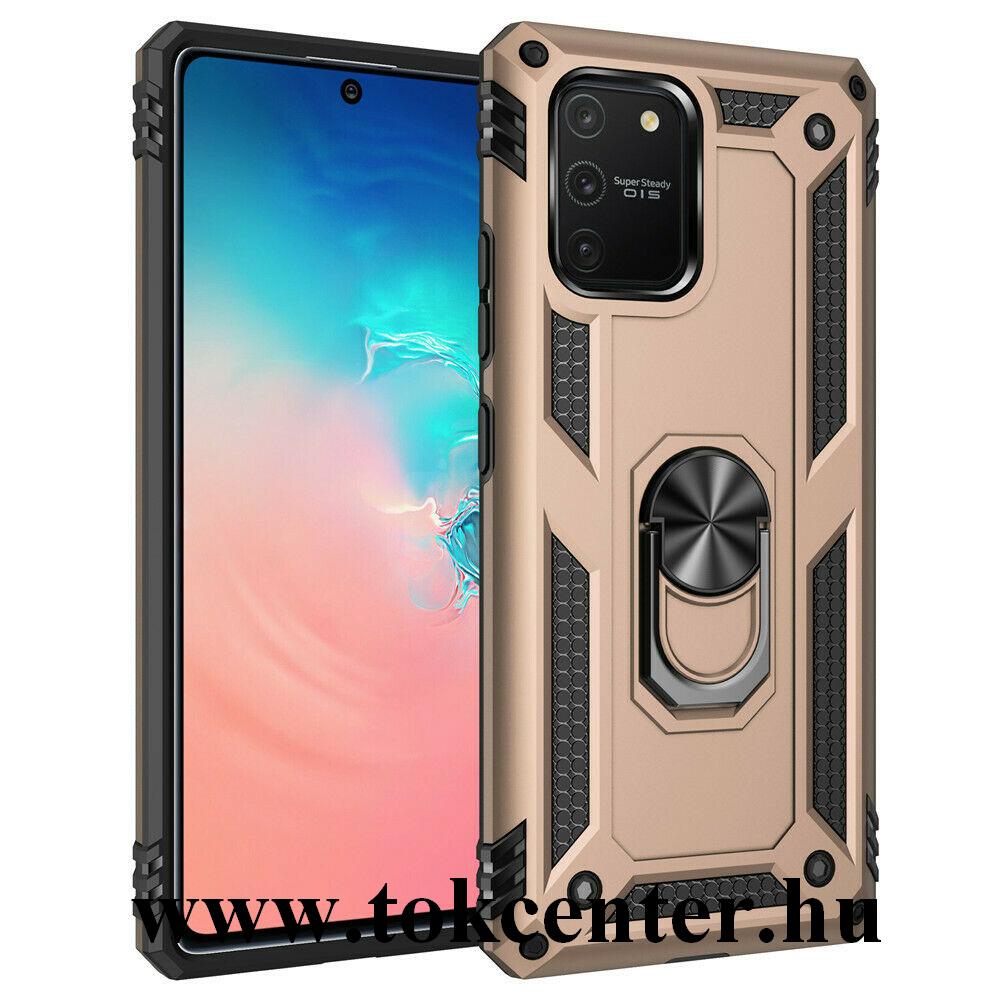 Samsung Galaxy S10 Lite (SM-G770F) Defender műanyag telefonvédő (közepesen ütésálló, szilikon belső, telefontartó gyűrű, beépített fémlemez) ARANY