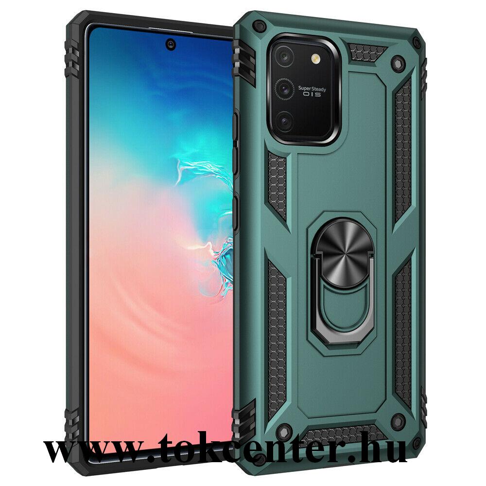 Samsung Galaxy S10 Lite (SM-G770F) Defender műanyag telefonvédő (közepesen ütésálló, szilikon belső, telefontartó gyűrű, beépített fémlemez) ZÖLD