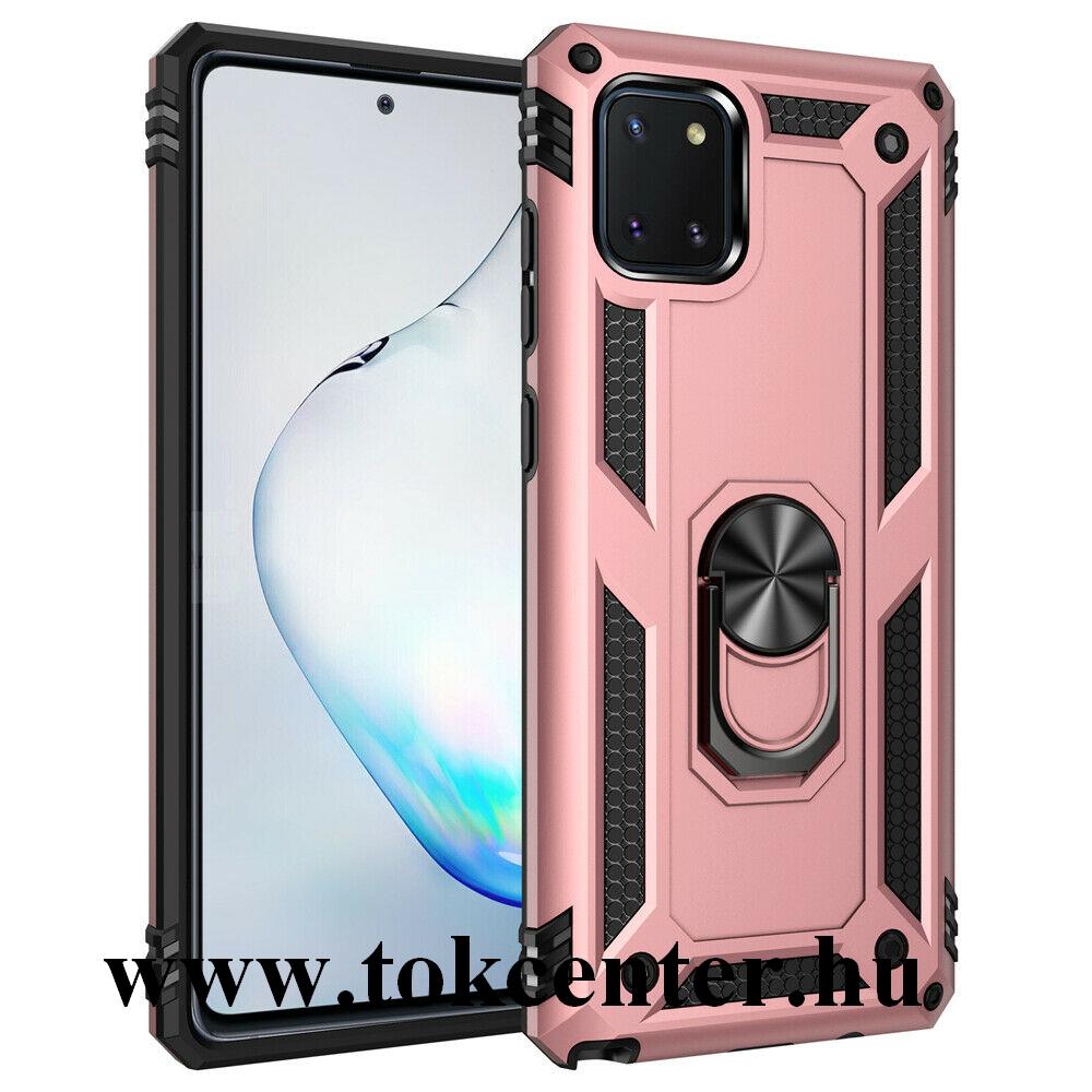Samsung Galaxy Note 10 Lite (SM-N770F) Defender műanyag telefonvédő (közepesen ütésálló, szilikon belső, telefontartó gyűrű, beépített fémlemez) ROZÉARANY