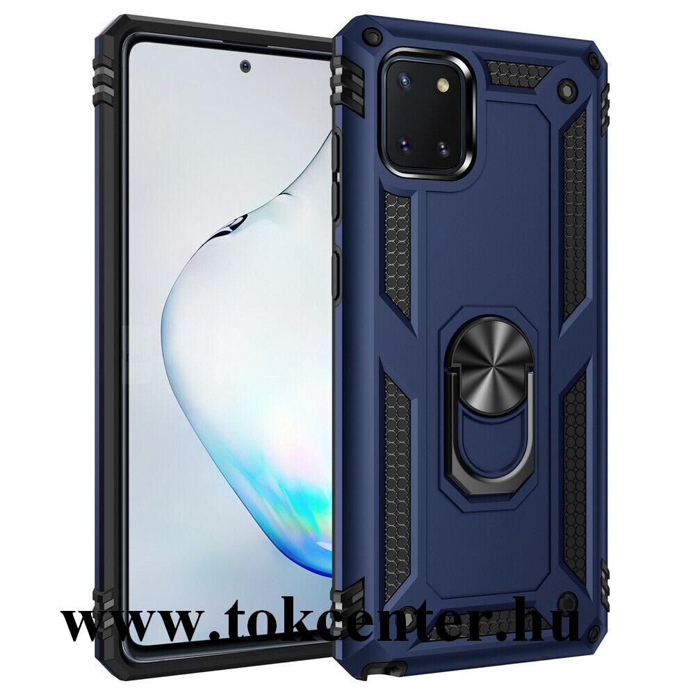 Samsung Galaxy Note 10 Lite (SM-N770F) Defender műanyag telefonvédő (közepesen ütésálló, szilikon belső, telefontartó gyűrű, beépített fémlemez) SÖTÉTKÉK
