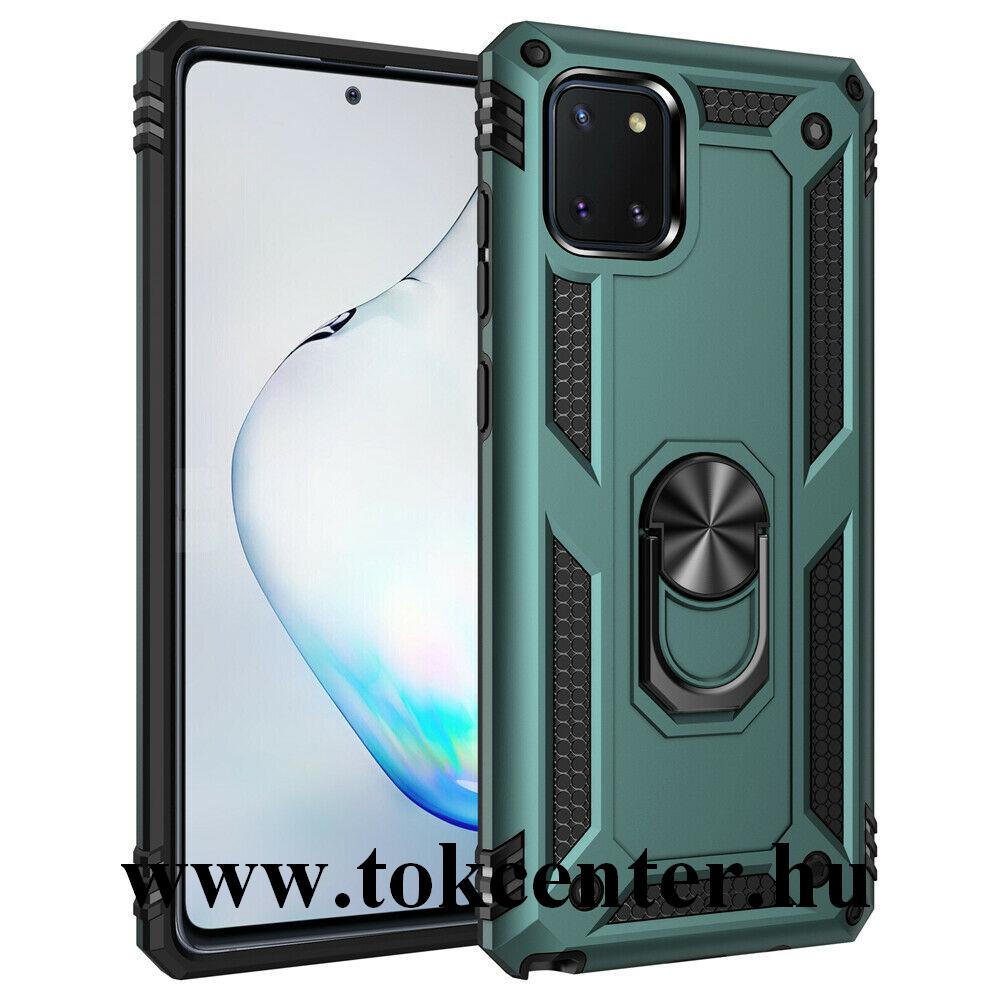 Samsung Galaxy Note 10 Lite (SM-N770F) Defender műanyag telefonvédő (közepesen ütésálló, szilikon belső, telefontartó gyűrű, beépített fémlemez) ZÖLD