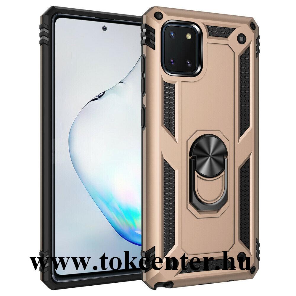 Samsung Galaxy Note 10 Lite (SM-N770F) Defender műanyag telefonvédő (közepesen ütésálló, szilikon belső, telefontartó gyűrű, beépített fémlemez) ARANY