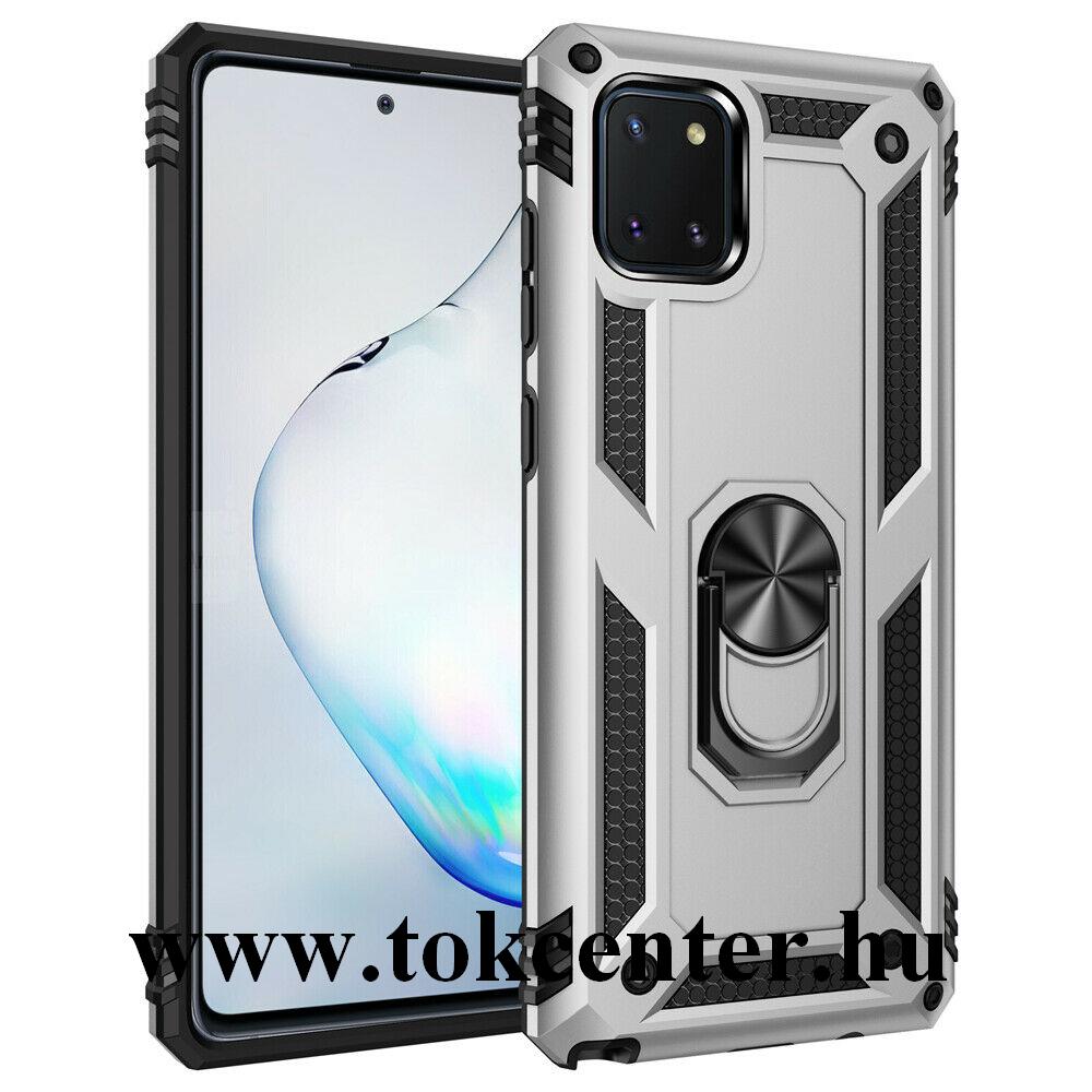 Samsung Galaxy Note 10 Lite (SM-N770F) Defender műanyag telefonvédő (közepesen ütésálló, szilikon belső, telefontartó gyűrű, beépített fémlemez) EZÜST