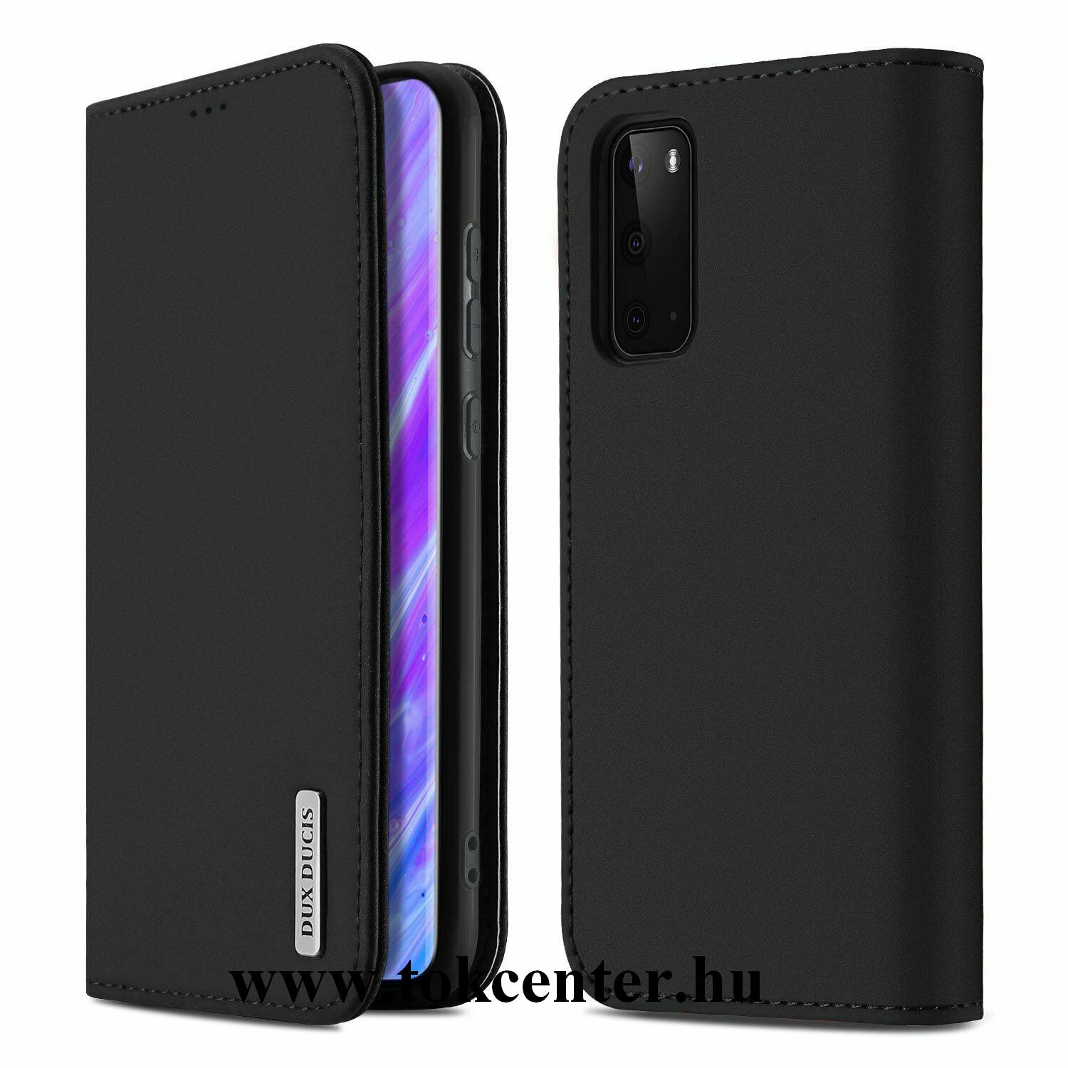 Samsung Galaxy S20 (SM-G980F) DUX DUCIS WISH tok álló, valódi bőr (FLIP, oldalra nyíló, asztali tartó funkció) FEKETE