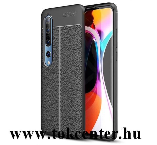 Xiaomi Mi 10 5G / Xiaomi MI 10 Pro 5G Szilikon telefonvédő (közepesen ütésálló, bőr hatású, varrás minta) FEKETE