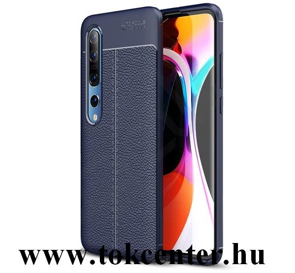 Xiaomi Mi 10 5G / Xiaomi MI 10 Pro 5G Szilikon telefonvédő (közepesen ütésálló, bőr hatású, varrás minta) SÖTÉTKÉK