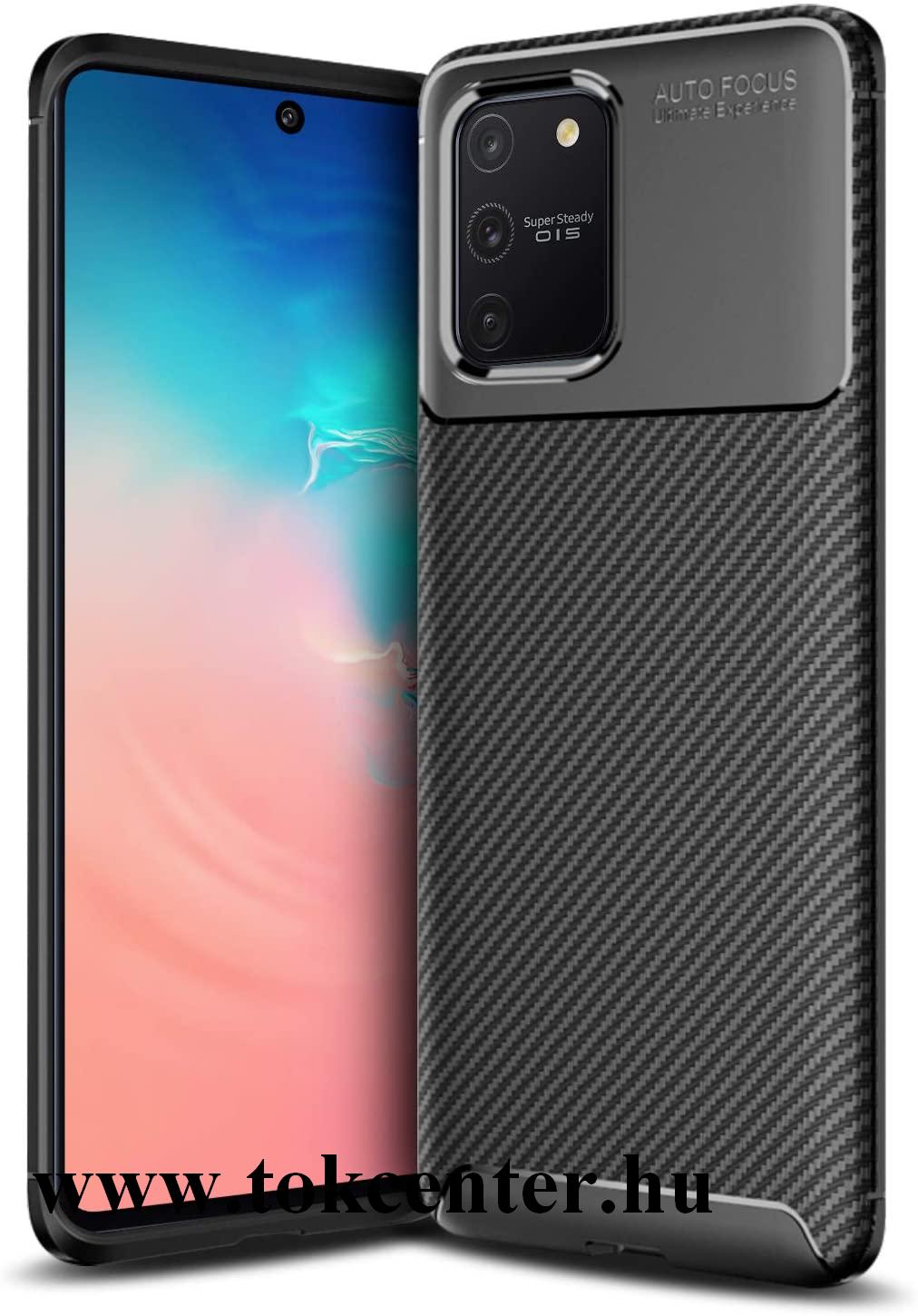 Samsung Galaxy S10 Lite (SM-G770F) Szilikon telefonvédő (közepesen ütésálló, légpárnás sarok, karbon minta) FEKETE