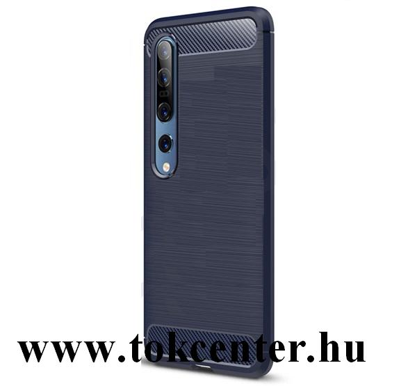 Xiaomi Mi 10 5G / Xiaomi MI 10 Pro 5G Szilikon telefonvédő (közepesen ütésálló, légpárnás sarok, szálcsiszolt, karbon minta) SÖTÉTKÉK