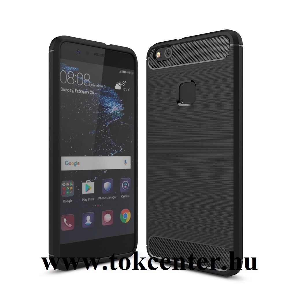 HUAWEI P10 Lite Telefonvédő gumi / szilikon (közepesen ütésálló, szálcsiszolt, karbonminta) FEKETE	