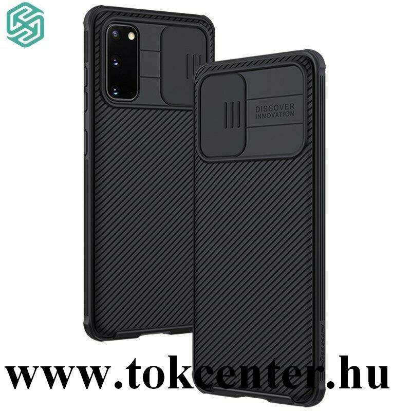 Samsung Galaxy S20 (SM-G980F) NILLKIN CAMSHIELD szilikon telefonvédő (közepesen ütésálló, műanyag hátlap, csúsztatható kamera védelem, csíkos) FEKETE