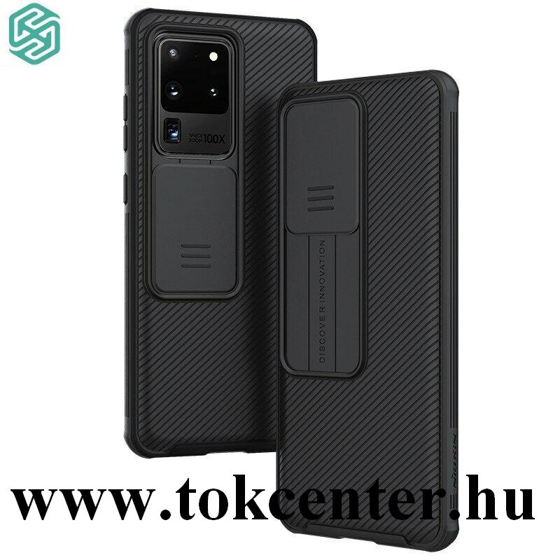 Samsung Galaxy S20 Ultra (SM-G988F) NILLKIN CAMSHIELD szilikon telefonvédő (közepesen ütésálló, műanyag hátlap, csúsztatható kamera védelem, csíkos) FEKETE
