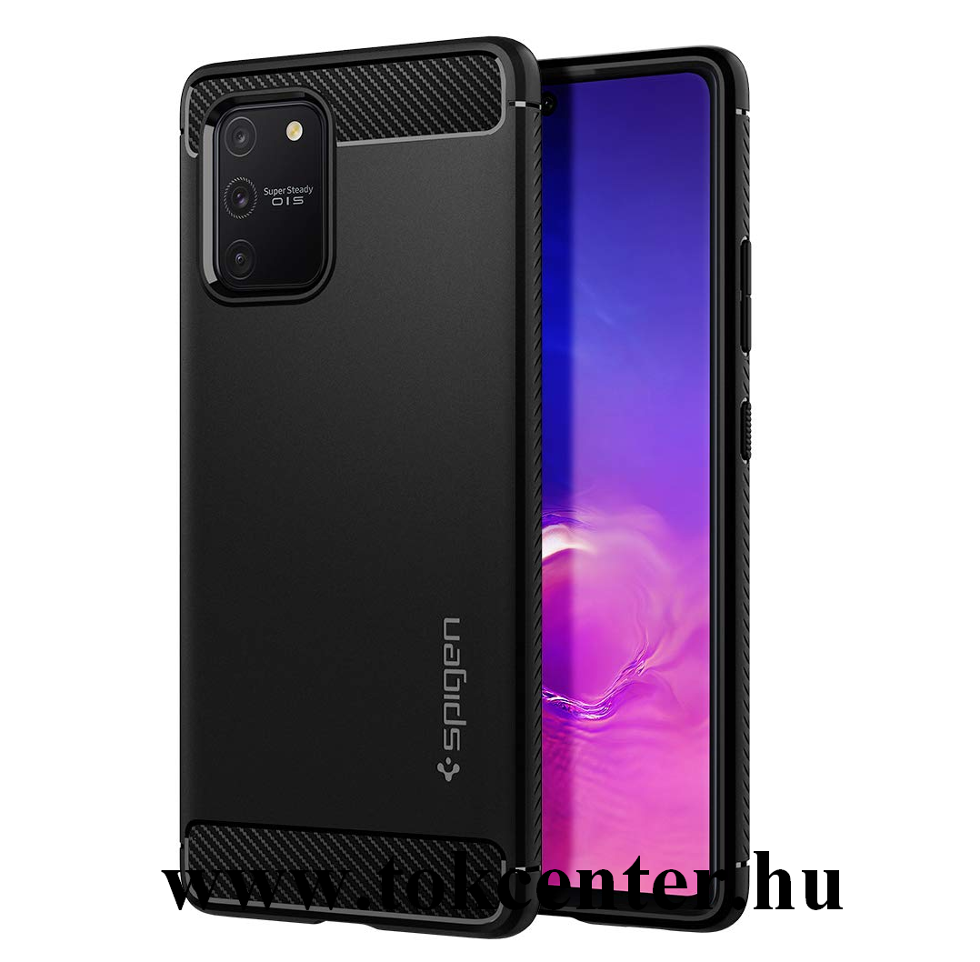 Samsung Galaxy S10 Lite (SM-G770F) SPIGEN RUGGED ARMOR szilikon telefonvédő (közepesen ütésálló, légpárnás sarok, karbon minta) FEKETE (ACS00676)
