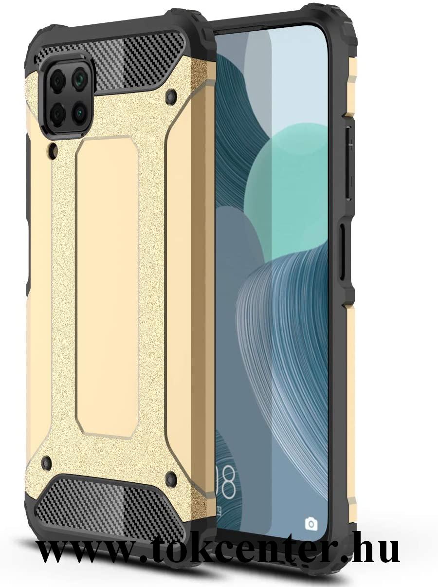 Huawei P40 Lite Defender műanyag telefonvédő (közepesen ütésálló, légpárnás sarok, szilikon belső, fémhatás) ARANY