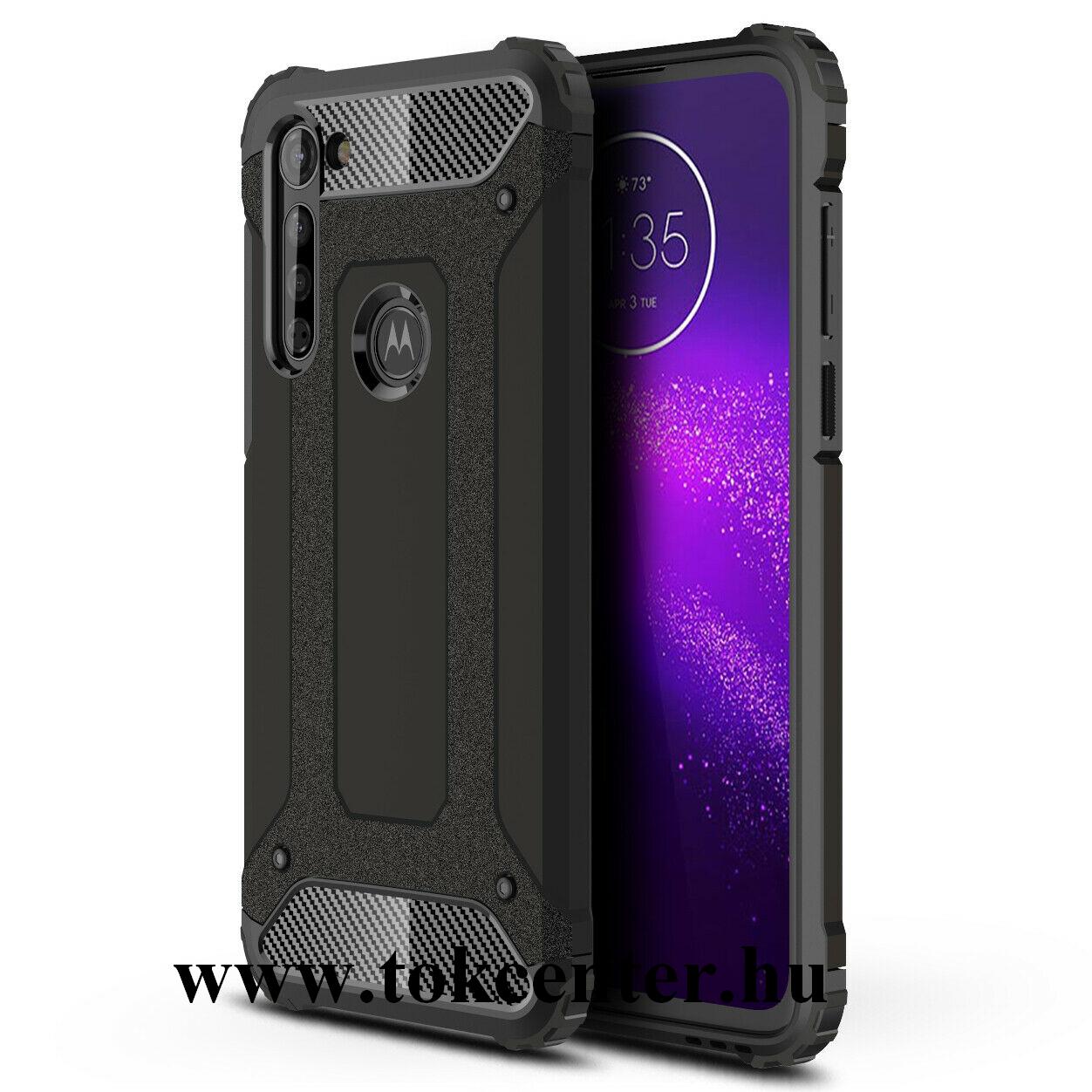 Motorola Moto G8 Power (XT2043) Defender műanyag telefonvédő (közepesen ütésálló, légpárnás sarok, szilikon belső, fémhatás) FEKETE