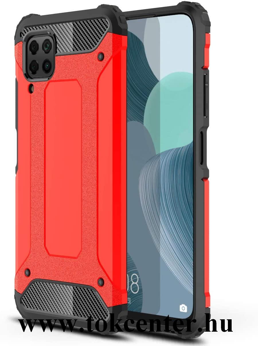 Huawei P40 Lite Defender műanyag telefonvédő (közepesen ütésálló, légpárnás sarok, szilikon belső, fémhatás) PIROS
