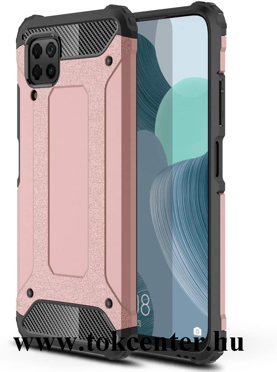 Huawei P40 Lite Defender műanyag telefonvédő (közepesen ütésálló, légpárnás sarok, szilikon belső, fémhatás) ROZÉARANY