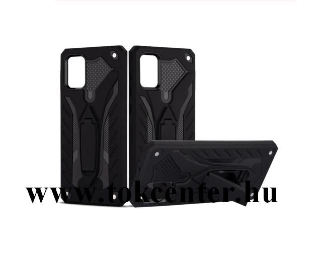 Samsung Galaxy A71 (SM-A715F) Defender műanyag telefonvédő (közepesen ütésálló, szilikon belső, kitámasztó) FEKETE