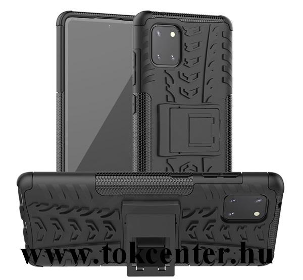 Samsung Galaxy Note 10 Lite (SM-N770F) Defender műanyag telefonvédő (közepesen ütésálló, szilikon belső, kitámasztó, autógumi minta) FEKETE