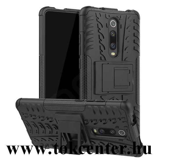 Xiaomi Redmi K30 / K30 5G Defender műanyag telefonvédő (közepesen ütésálló, szilikon belső, kitámasztó, autógumi minta) FEKETE