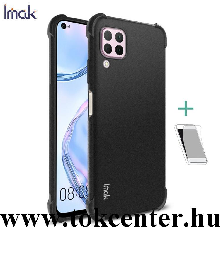 Huawei P40 Lite IMAK szilikon telefonvédő (közepesen ütésálló, légpárnás sarok, matt + képernyővédő fólia) FEKETE