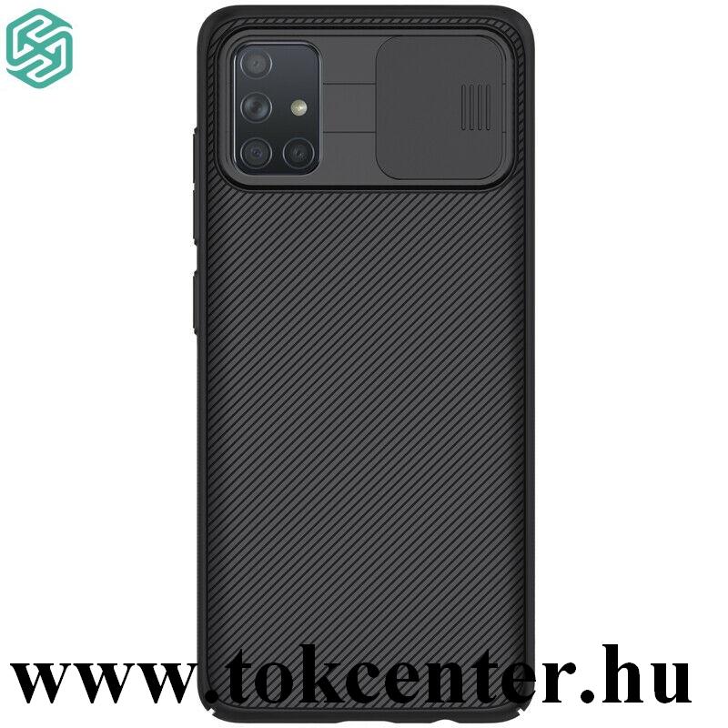 Samsung Galaxy A71 (SM-A715F) NILLKIN CAMSHIELD szilikon telefonvédő (közepesen ütésálló, műanyag hátlap, csúsztatható kamera védelem, csíkos) FEKETE