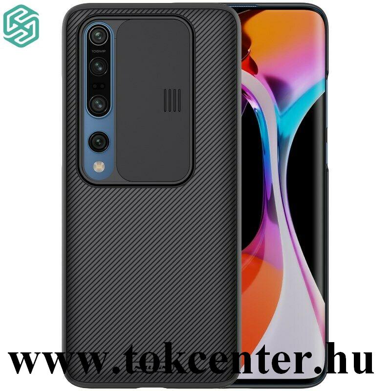 Xiaomi Mi 10 5G / Xiaomi MI 10 Pro 5G NILLKIN CAMSHIELD szilikon telefonvédő (közepesen ütésálló, műanyag hátlap, csúsztatható kamera védelem, csíkos) FEKETE